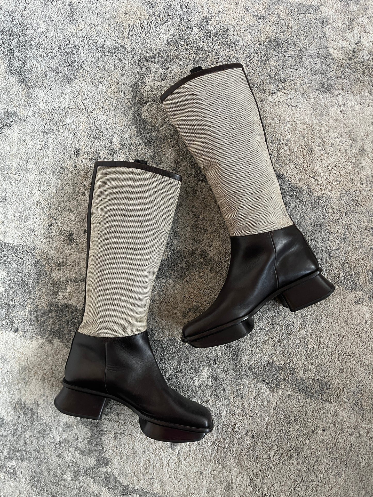 Prada SS1999 linen & leather platefrom boots