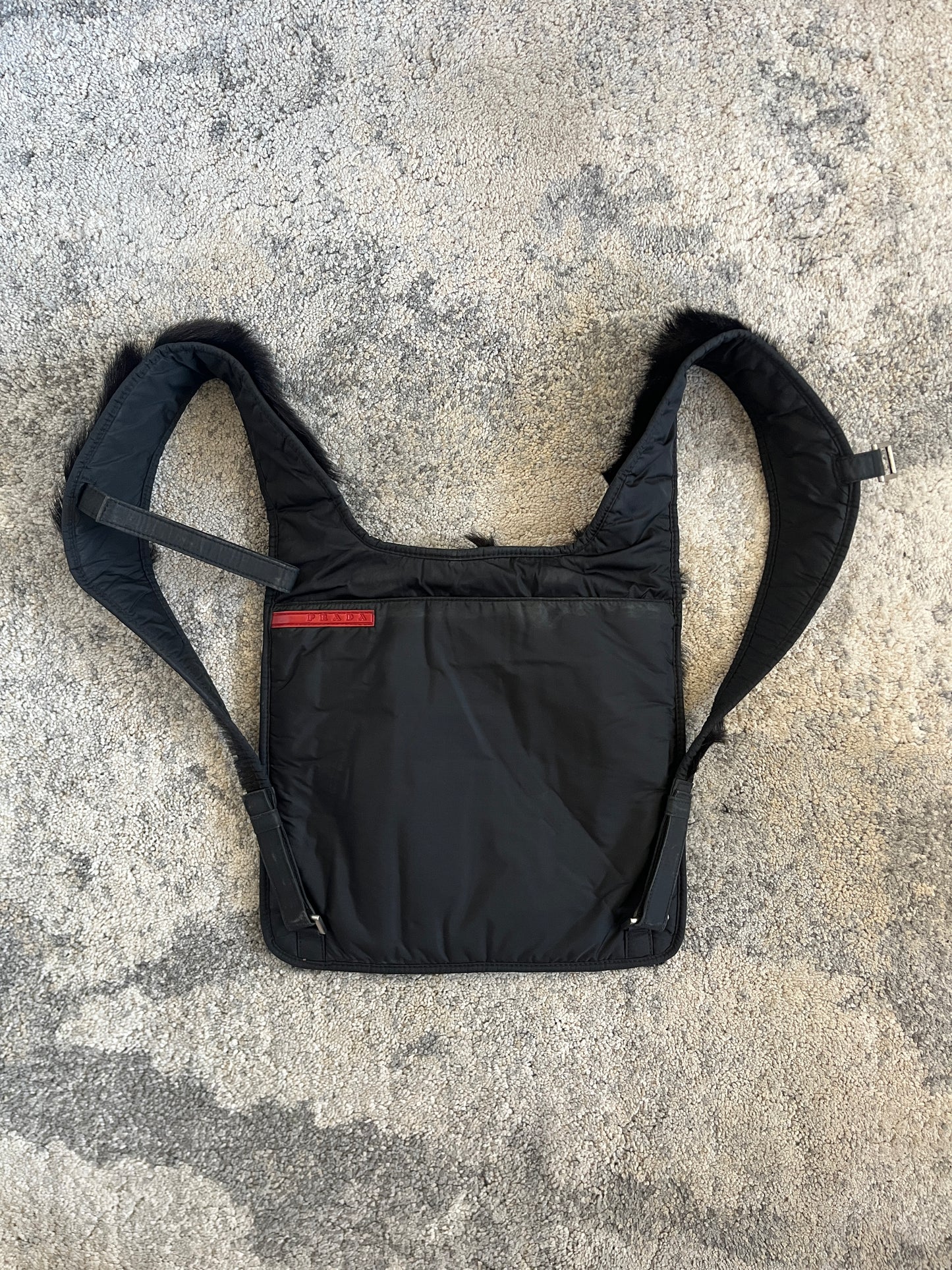 Prada 1999 fur reversible chest rig backpack