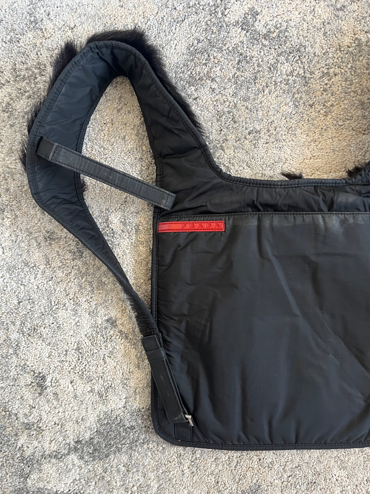 Prada 1999 fur reversible chest rig backpack