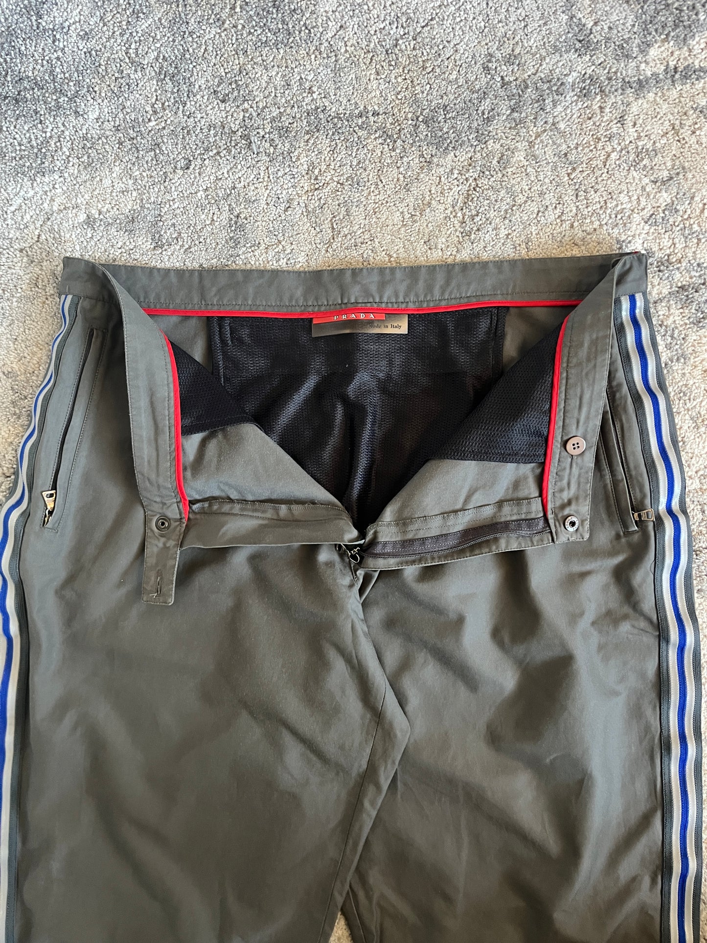 Prada SS2000 strippes nylon pants