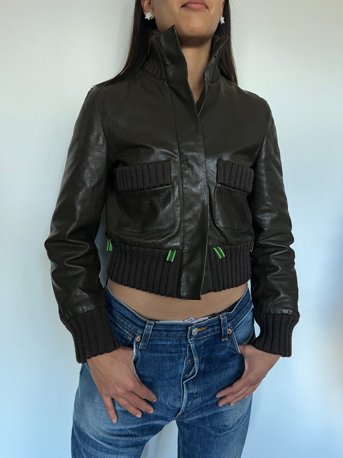 Miu Miu FW1999 leather wool cuffs jacket