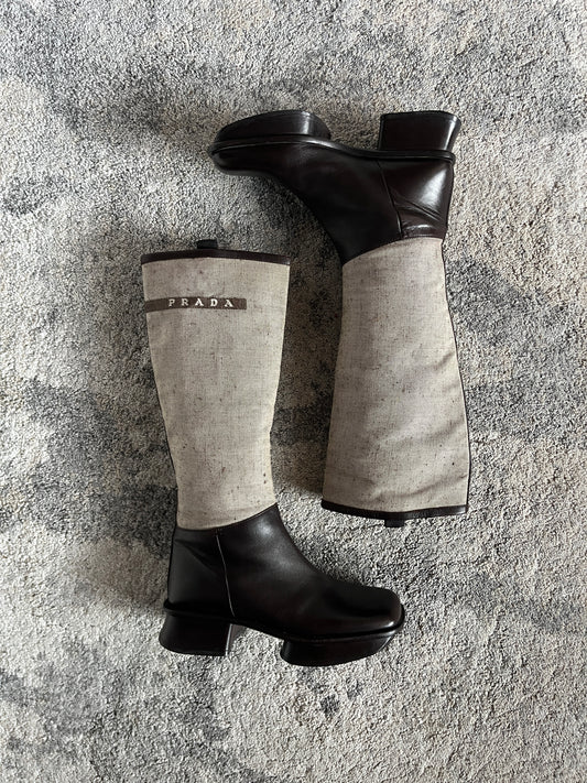 Prada SS1999 runway linen & leather boots