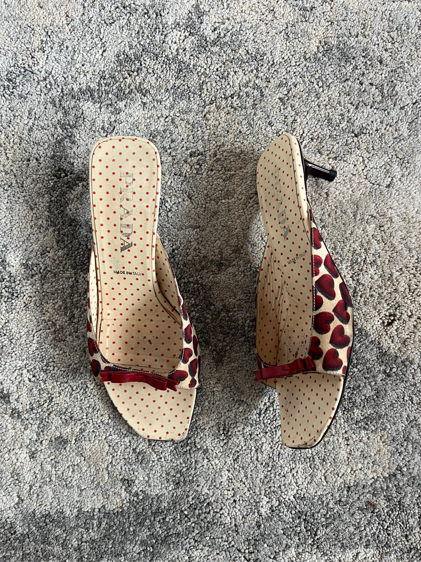 Prada SS2000 heart silk mules