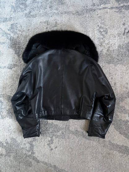 Gianni Versace 1990’s leather jacket with fur collar