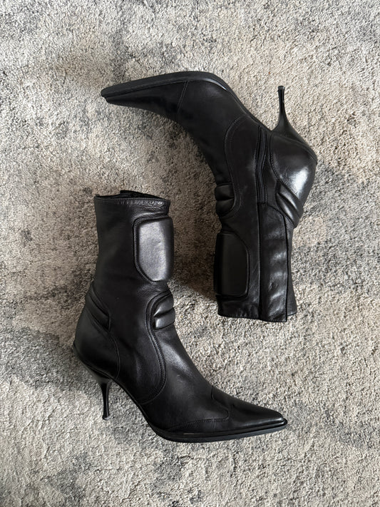 Miu Miu 1999 leather motorcycle heels boots