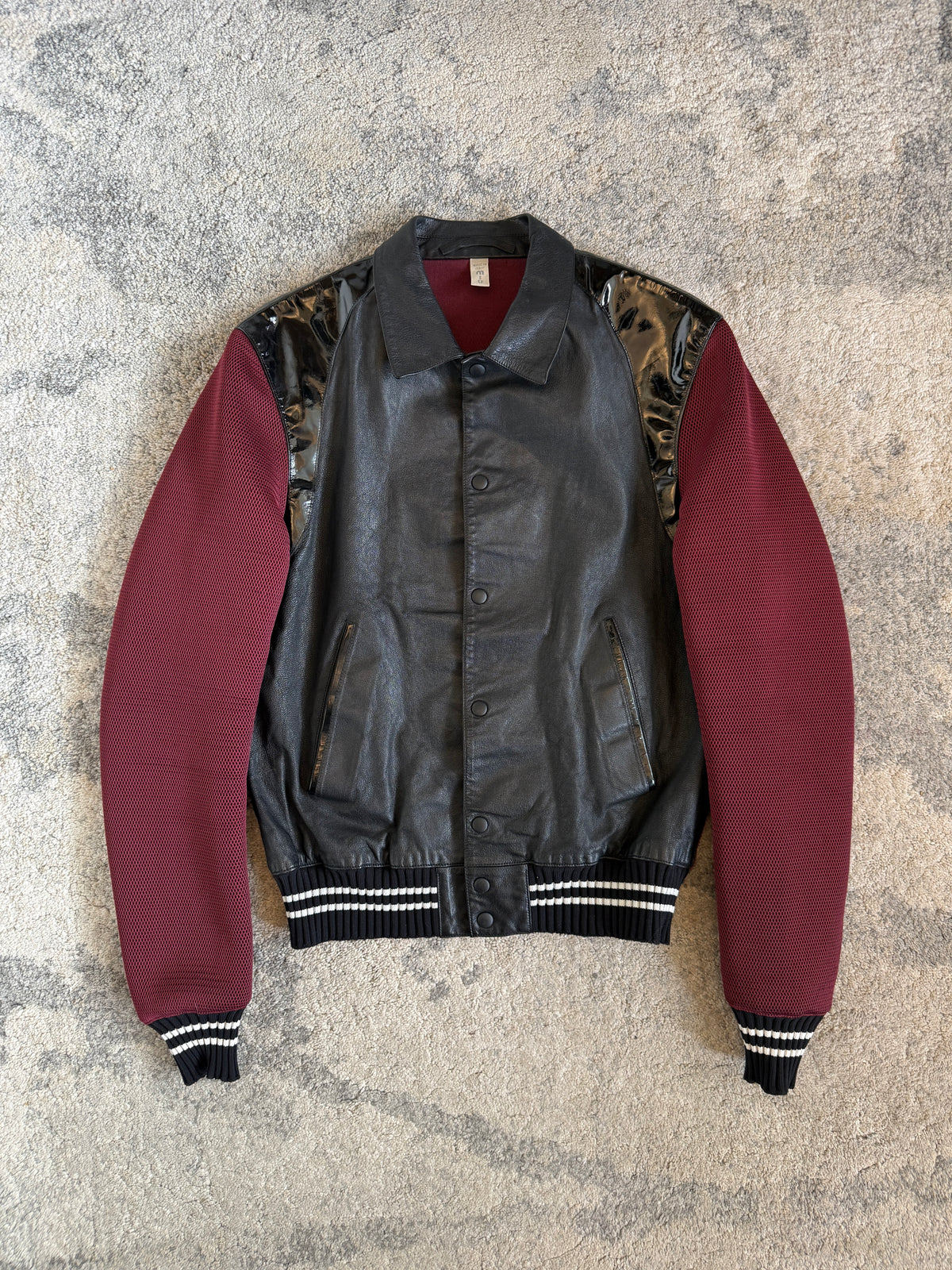 Miu Miu SS2000 leather & mesh varsity jacket