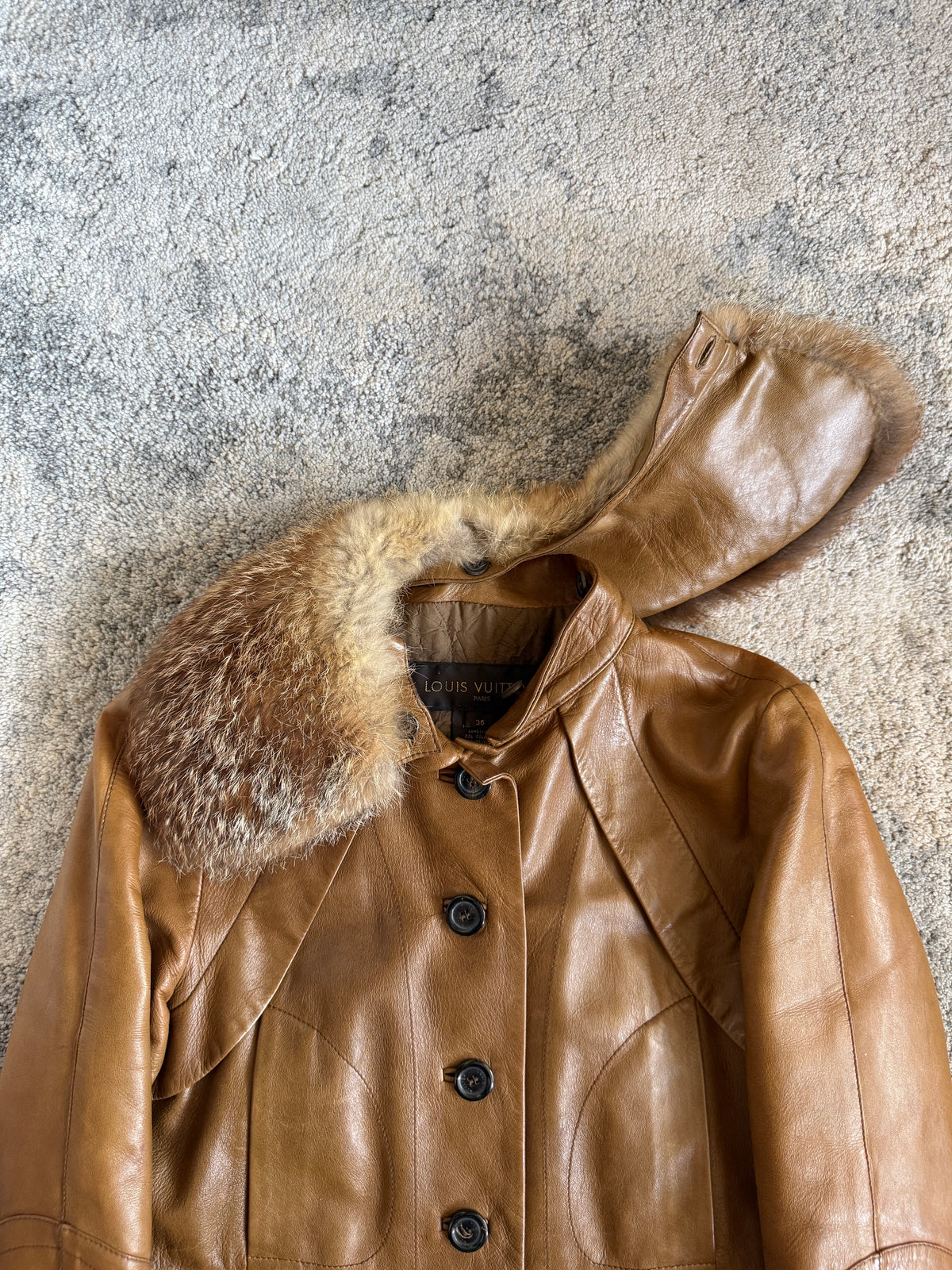 Louis Vuitton FW2002 leather fur collar jacket