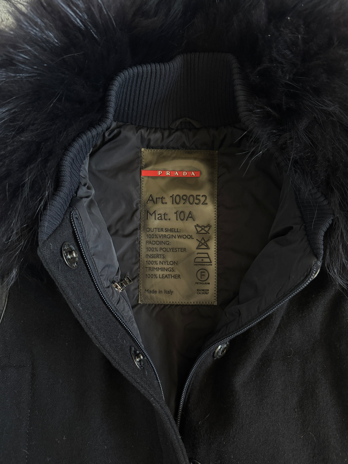 Prada FW2000 nylon jacket with fur collar