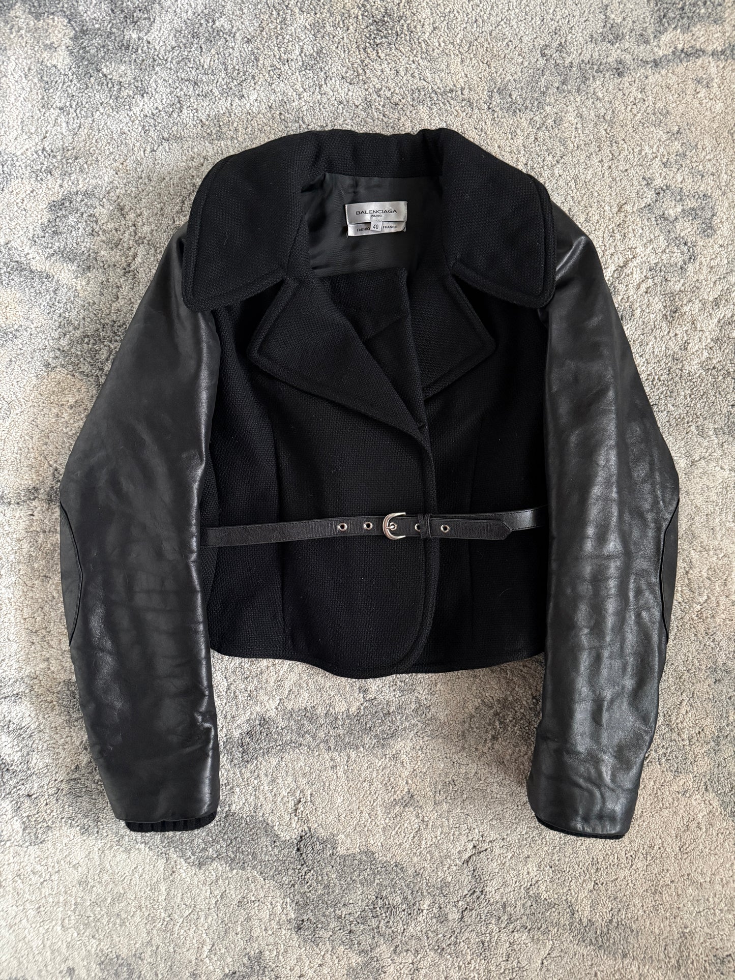 Balenciaga FW2002 mohair & wool with leather cuffs jacket