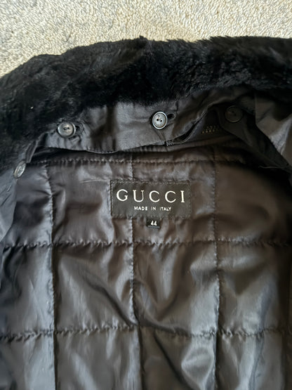 Gucci FW1993 nylon padded jacket with fur collar