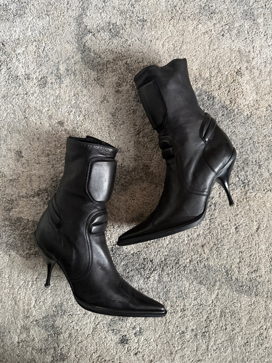 Miu Miu 1999 leather motorcycle heels boots