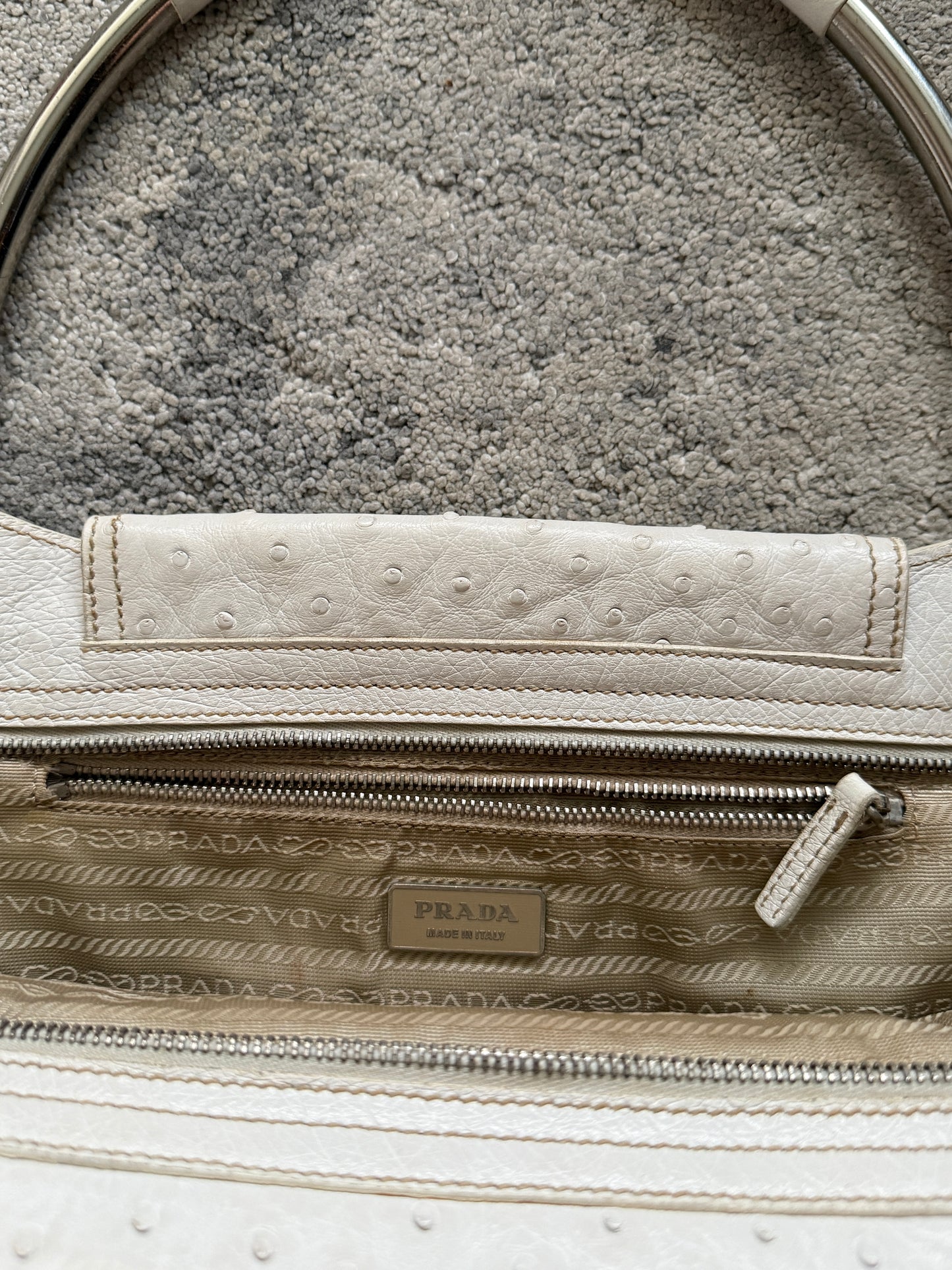 Prada SS2003 ostrich leather metal handle bag