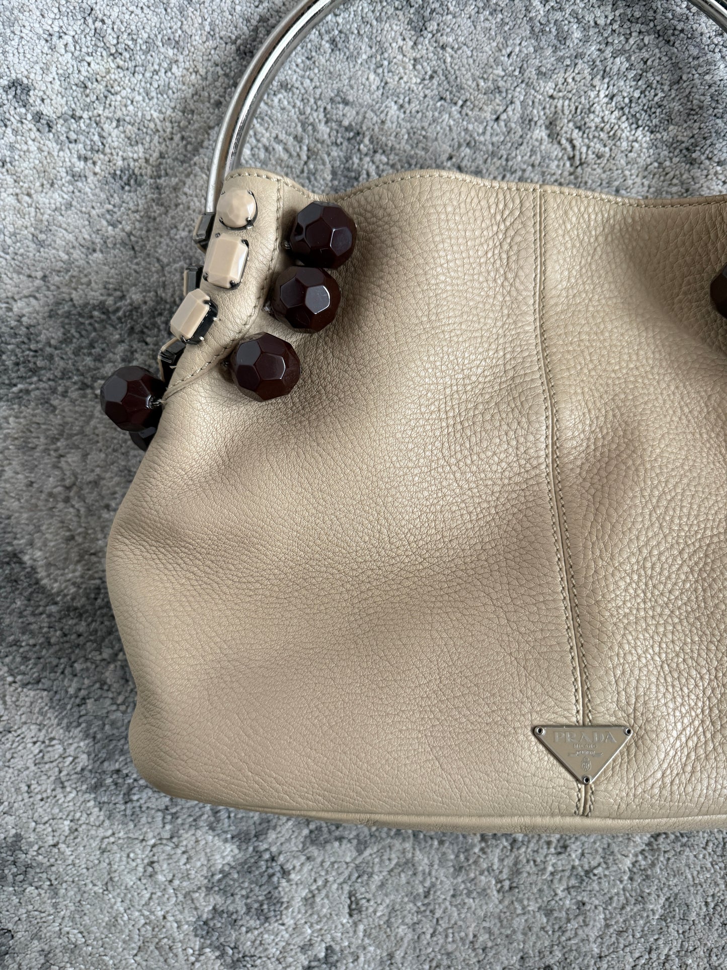 Prada SS2003 leather & pearls metal handle bag