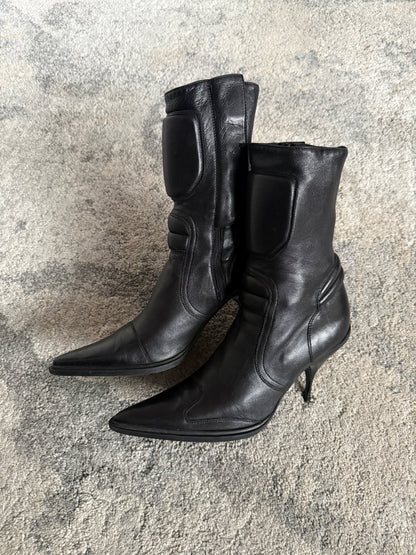 Miu Miu 1999 leather motorcycle heels boots
