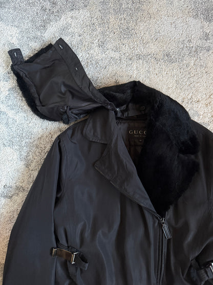 Gucci FW1993 nylon padded jacket with fur collar