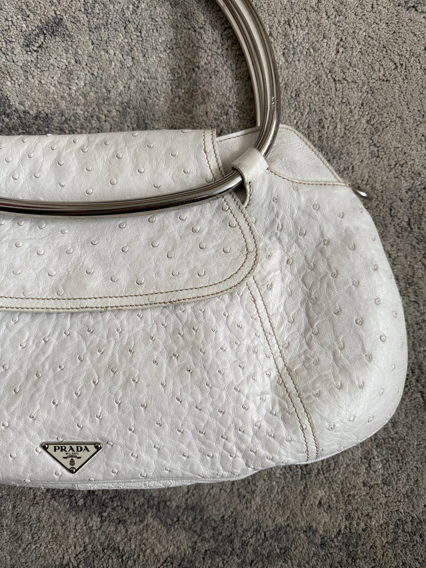 Prada SS2003 ostrich leather metal handle bag