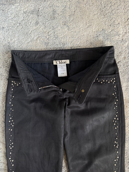 Chloé SS2001 studded waxed flared pants by Stella McCartney