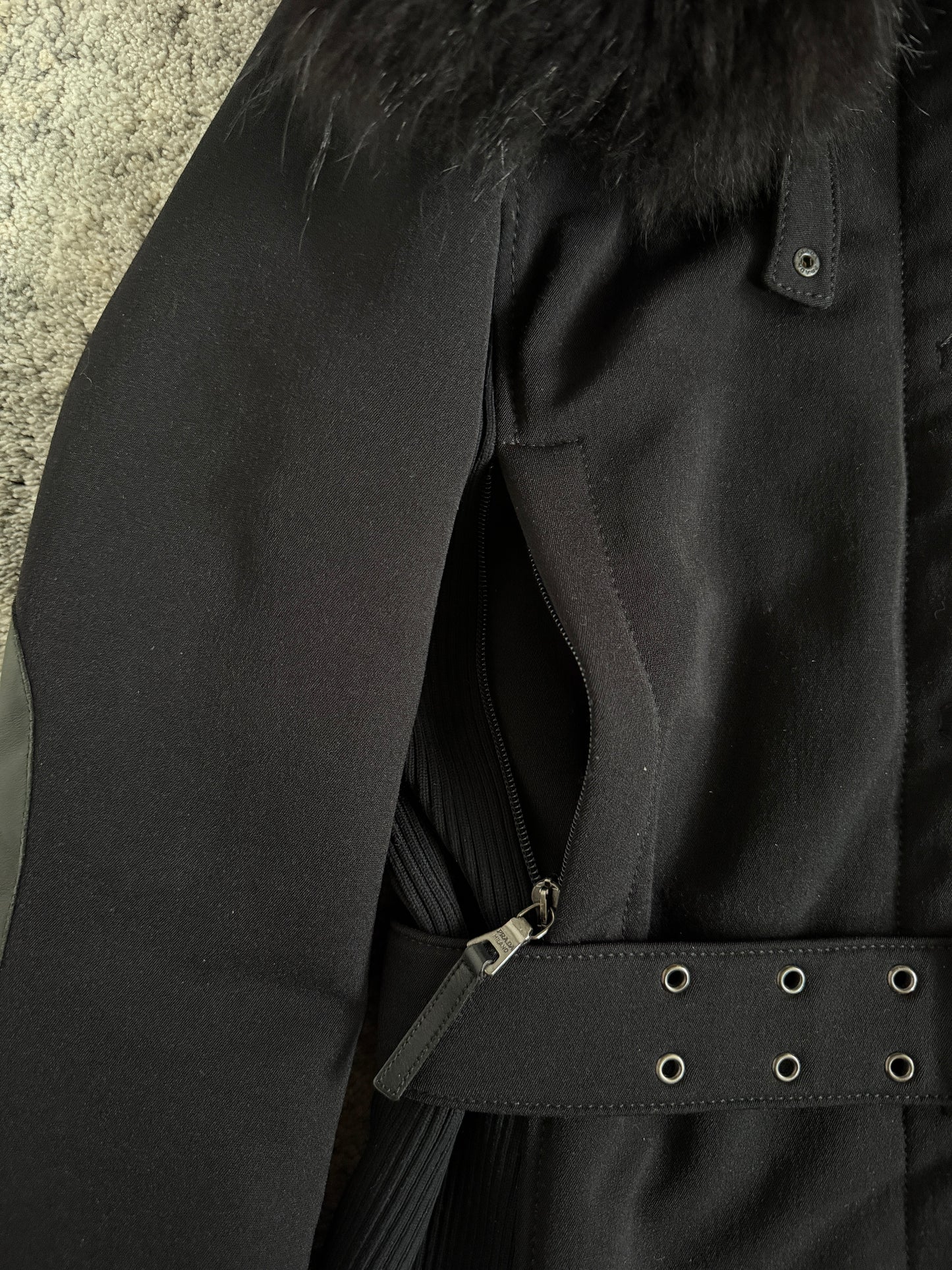 Prada FW2000 nylon with removable fur collar