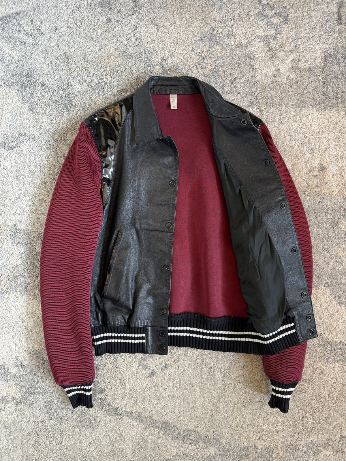 Miu Miu SS2000 leather & mesh varsity jacket