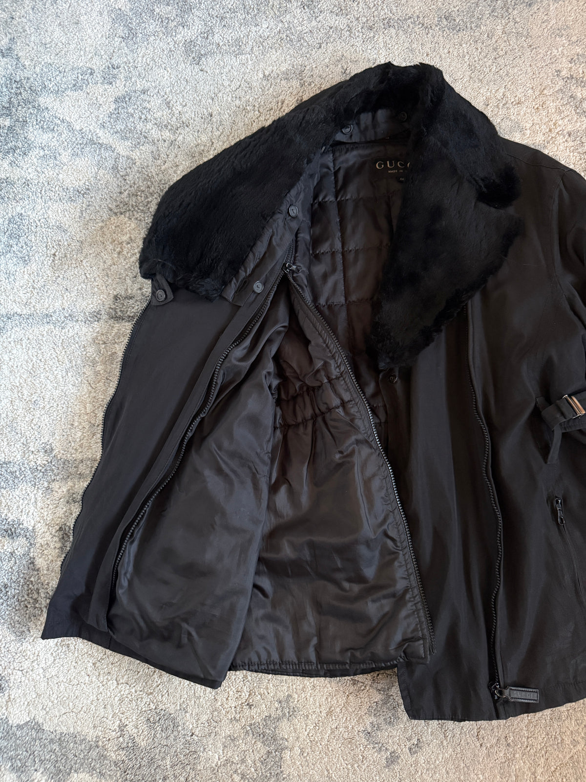 Gucci FW1993 nylon padded jacket with fur collar