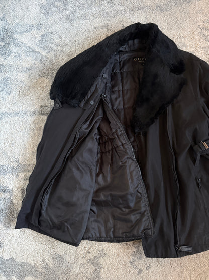 Gucci FW1993 nylon padded jacket with fur collar