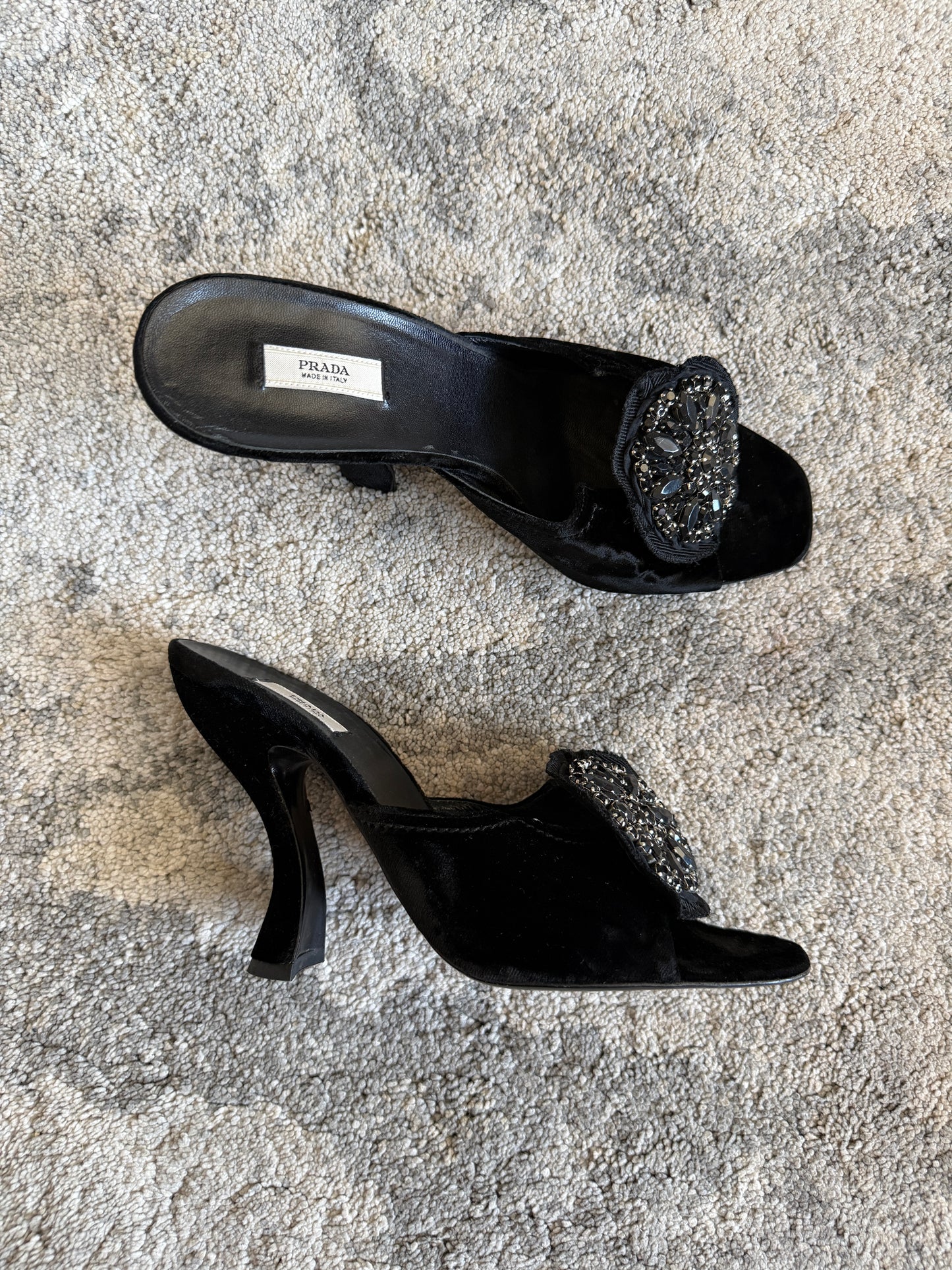 Prada FW2004 embellished velvet heels