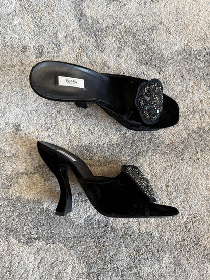 Prada FW2004 embellished velvet heels