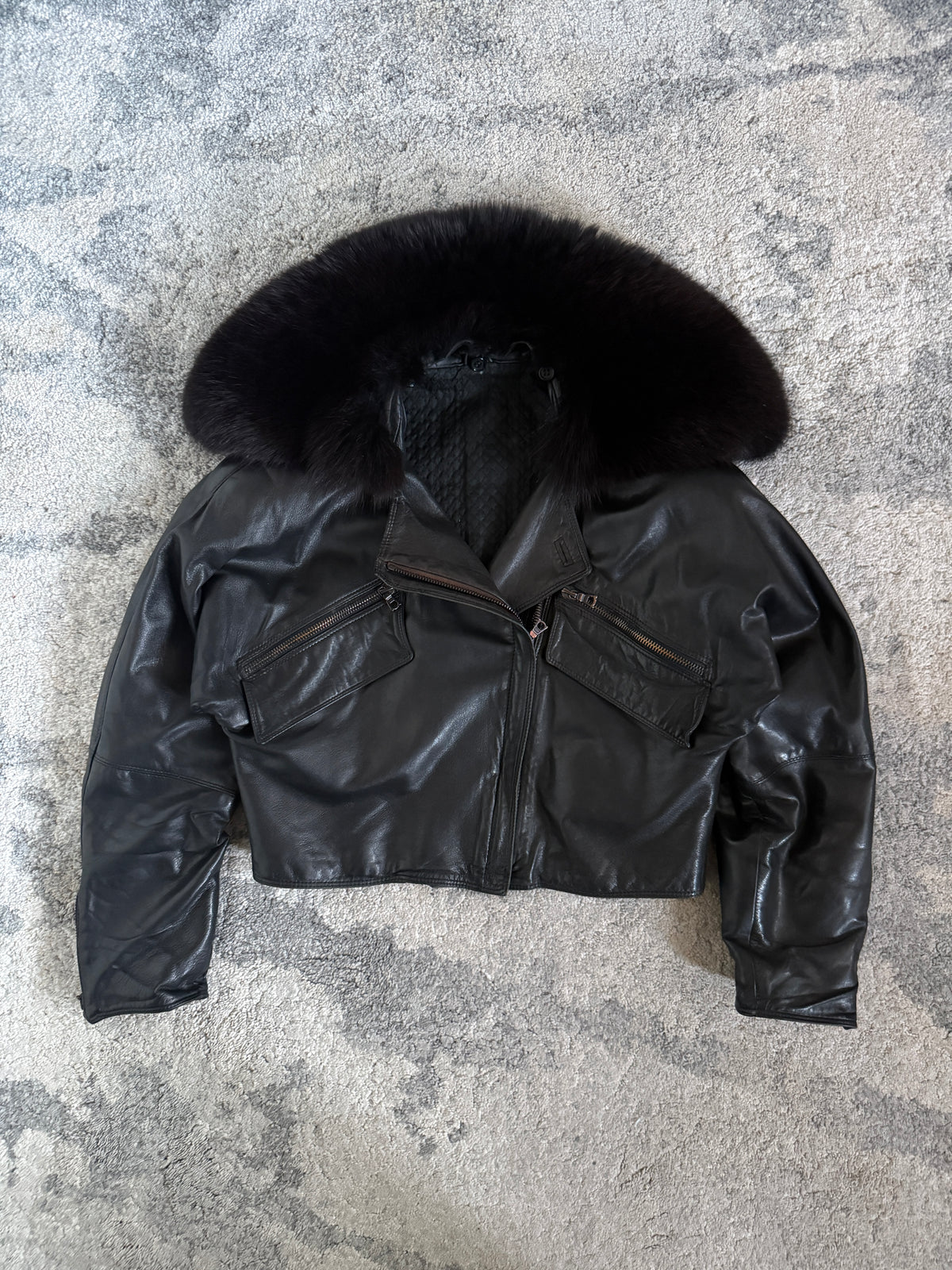 Gianni Versace 1990’s leather jacket with fur collar