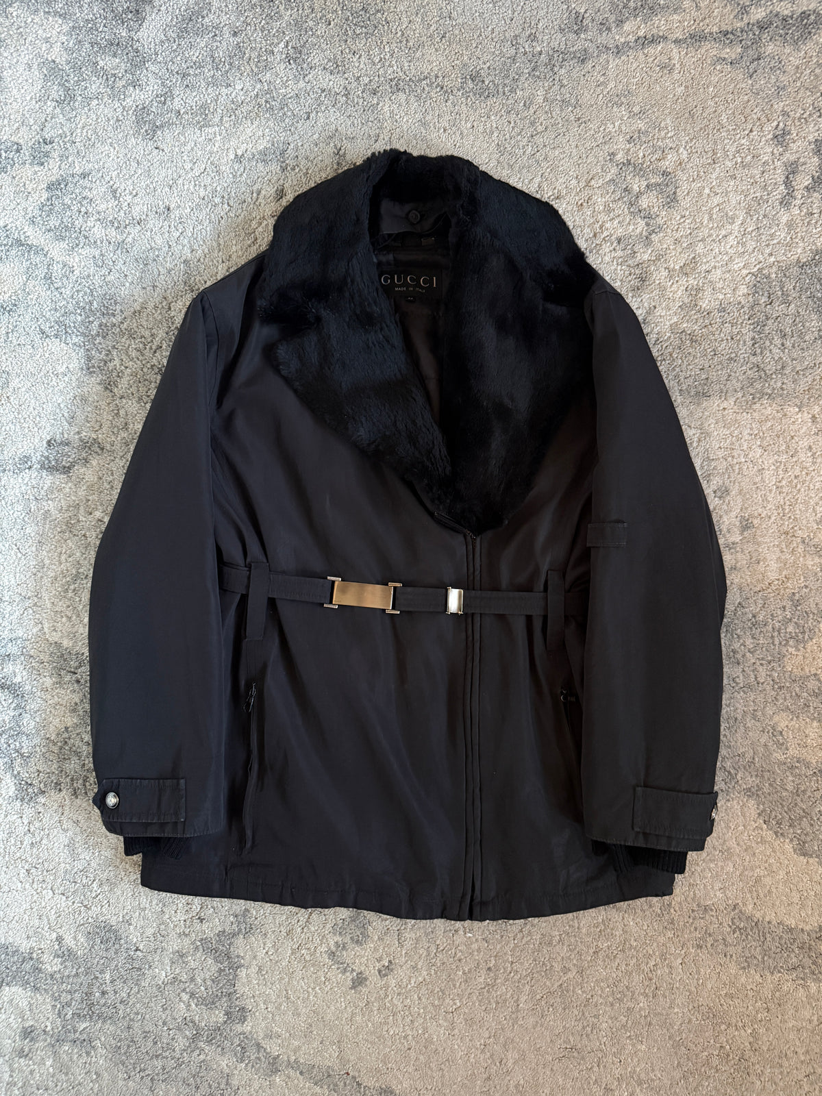Gucci FW1993 nylon padded jacket with fur collar