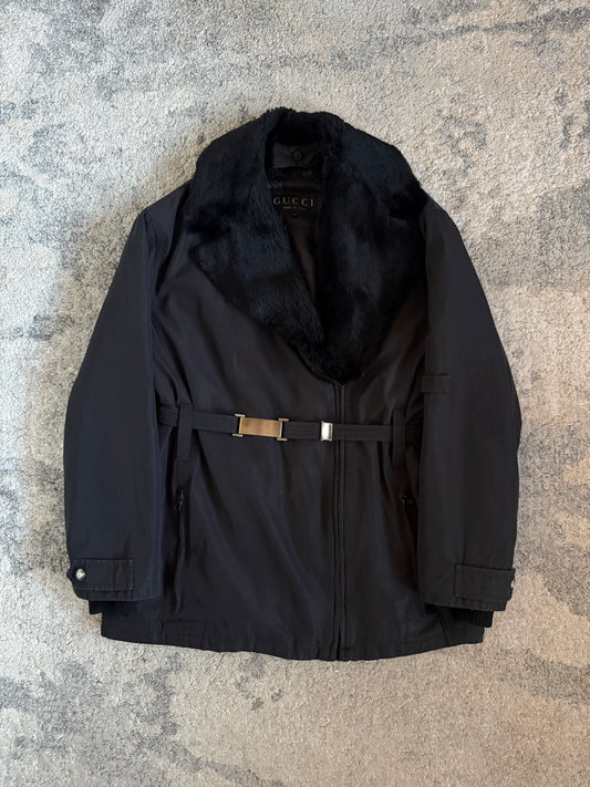 Gucci FW1993 nylon padded jacket with fur collar