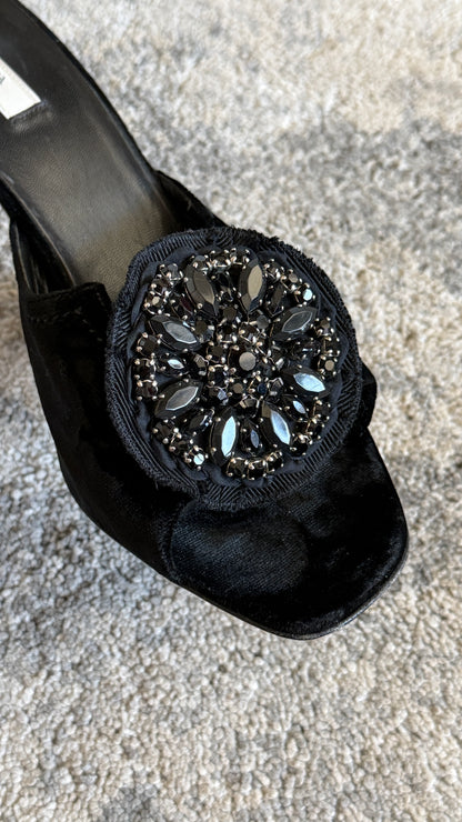Prada FW2004 embellished velvet heels