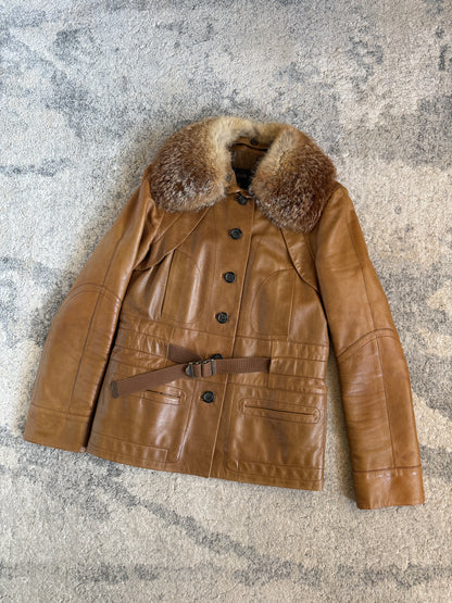 Louis Vuitton FW2002 leather fur collar jacket