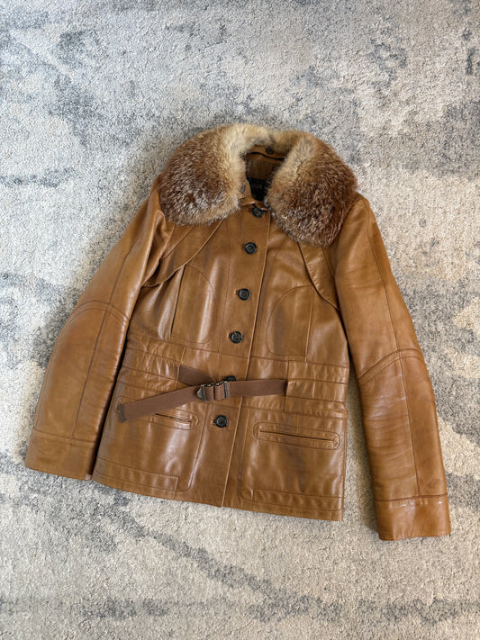 Louis Vuitton FW2002 leather fur collar jacket