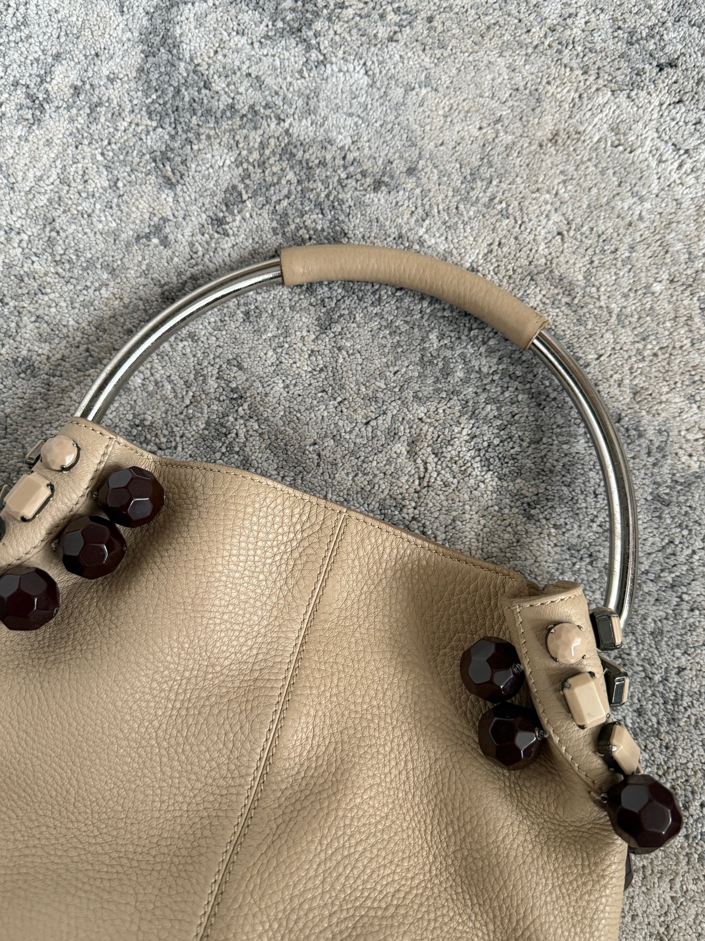 Prada SS2003 leather & pearls metal handle bag