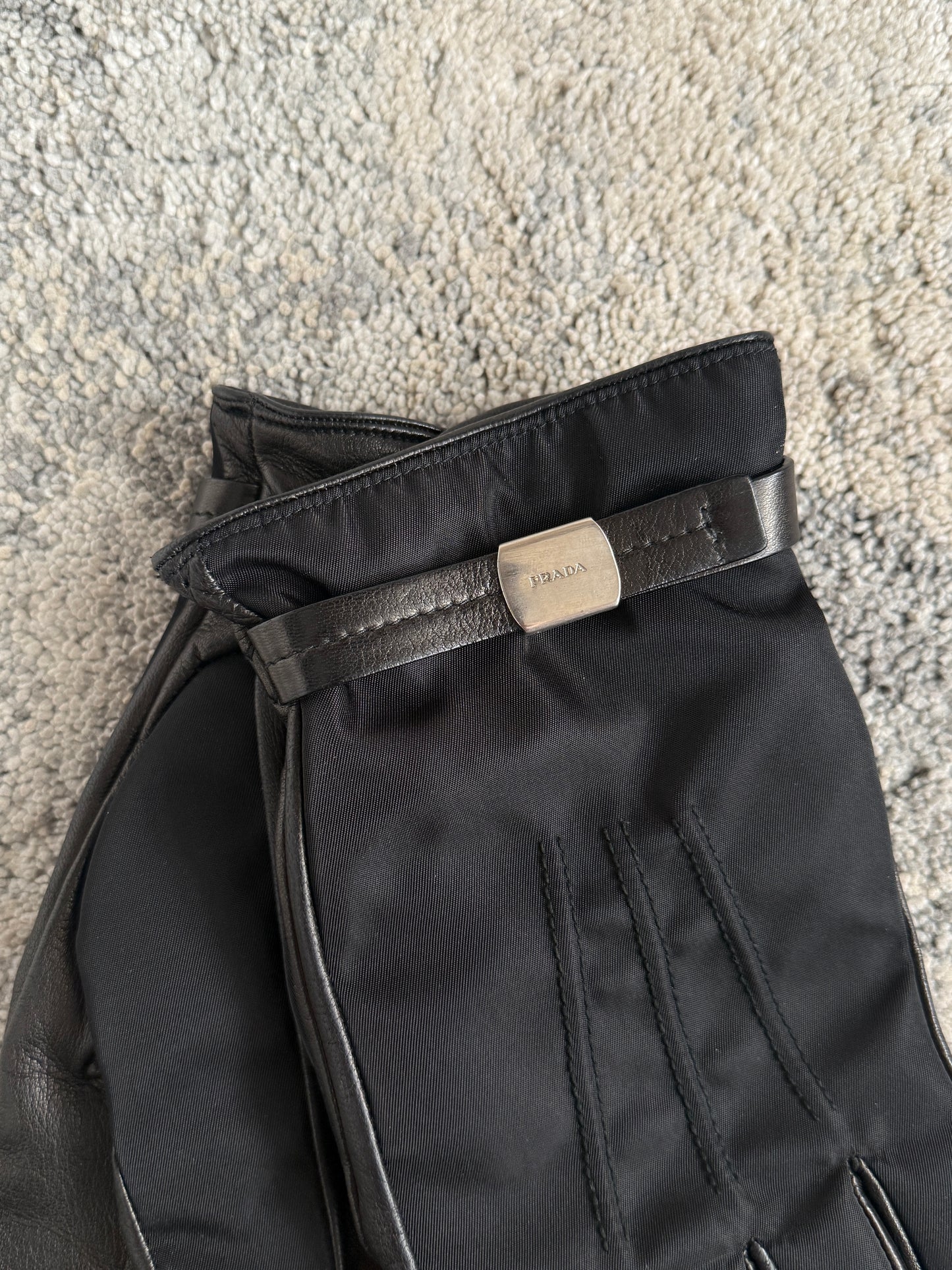 Prada 2000’s nylon & leather gloves with cashmere lining