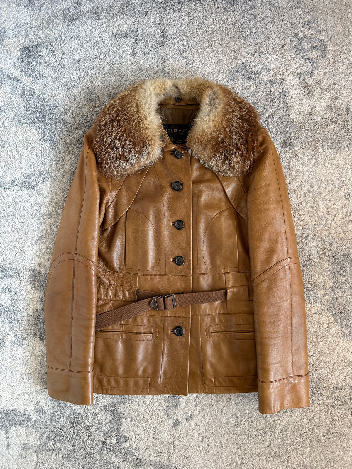 Louis Vuitton FW2002 leather fur collar jacket
