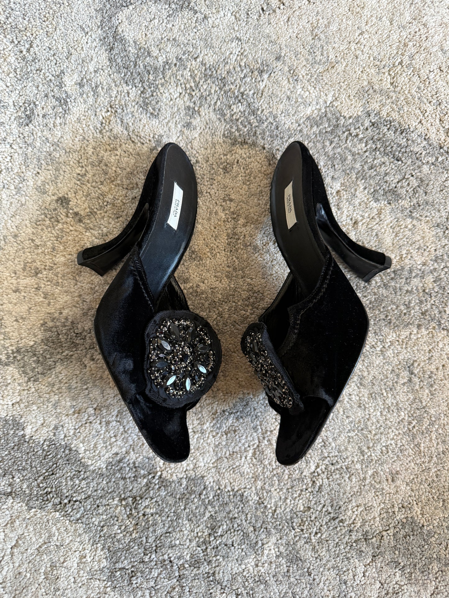Prada FW2004 embellished velvet heels