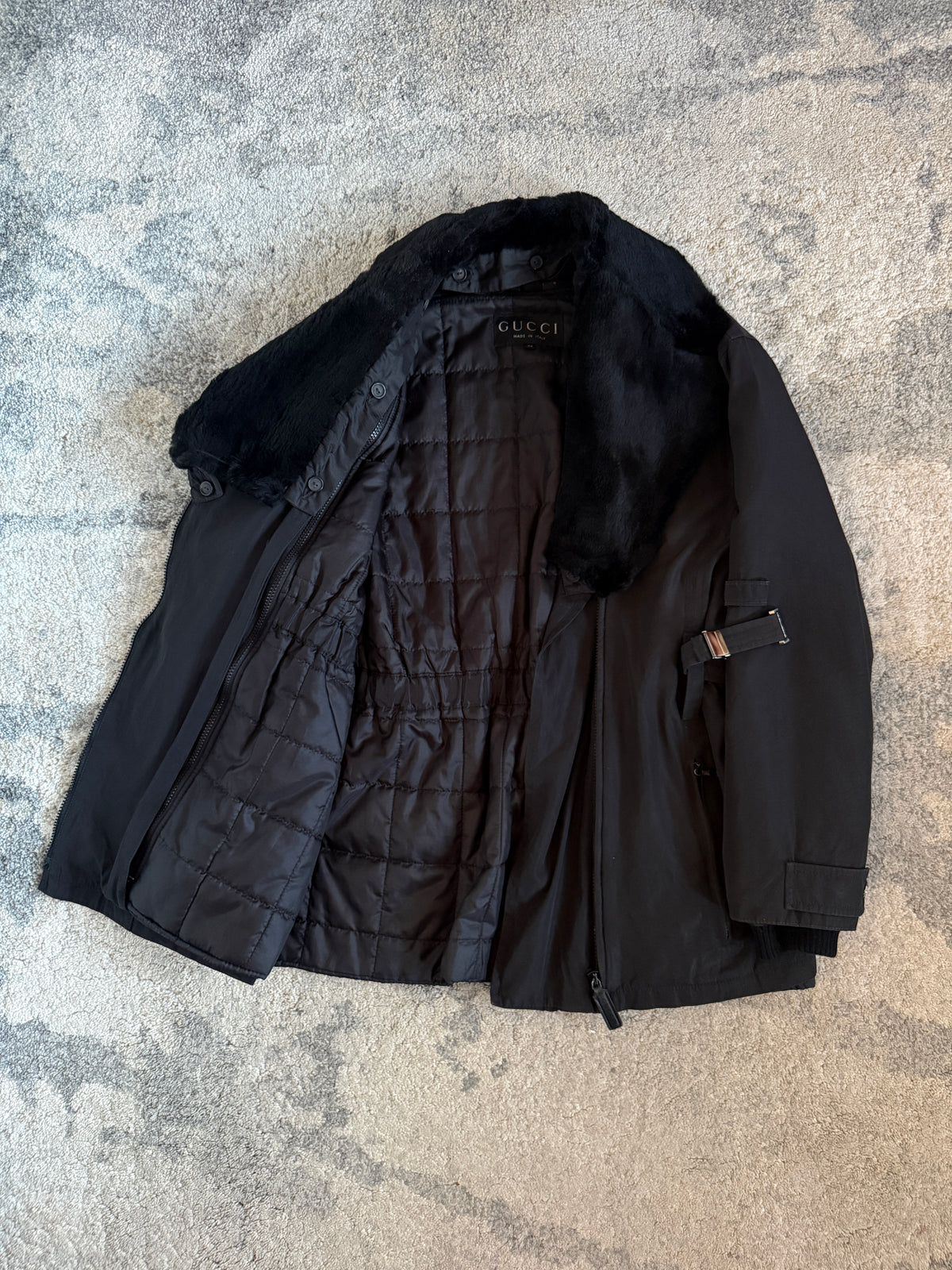 Gucci FW1993 nylon padded jacket with fur collar