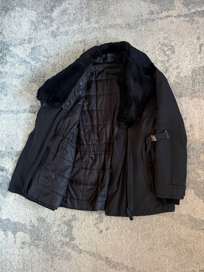 Gucci FW1993 nylon padded jacket with fur collar