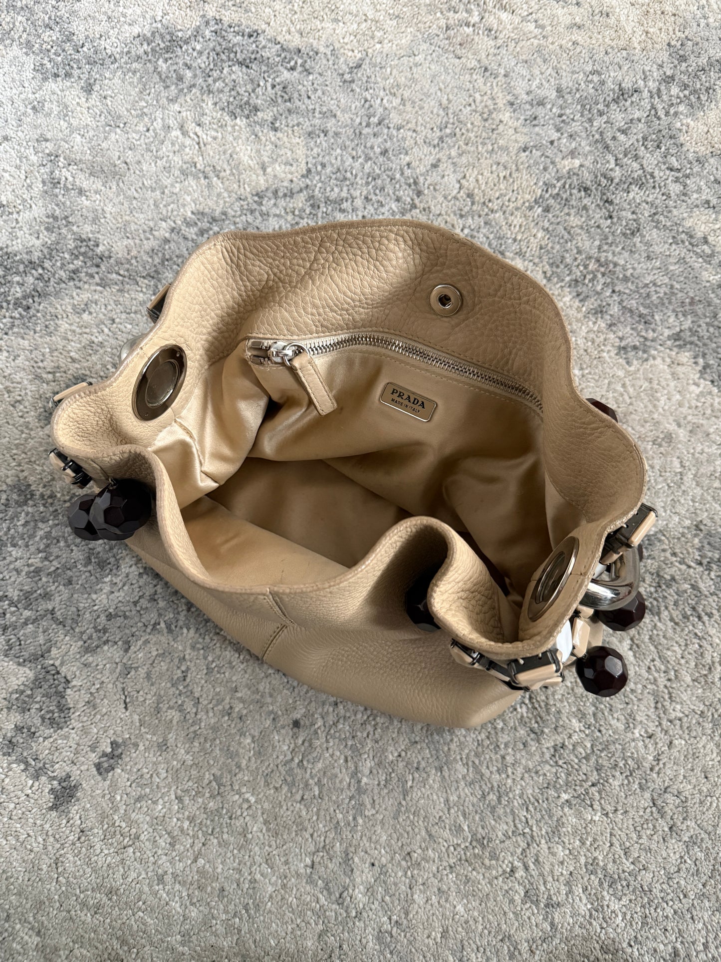 Prada SS2003 leather & pearls metal handle bag