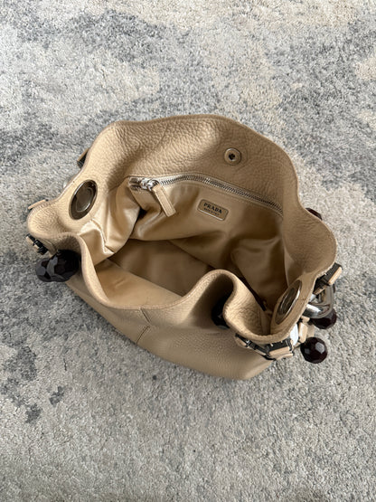 Prada SS2003 leather & pearls metal handle bag