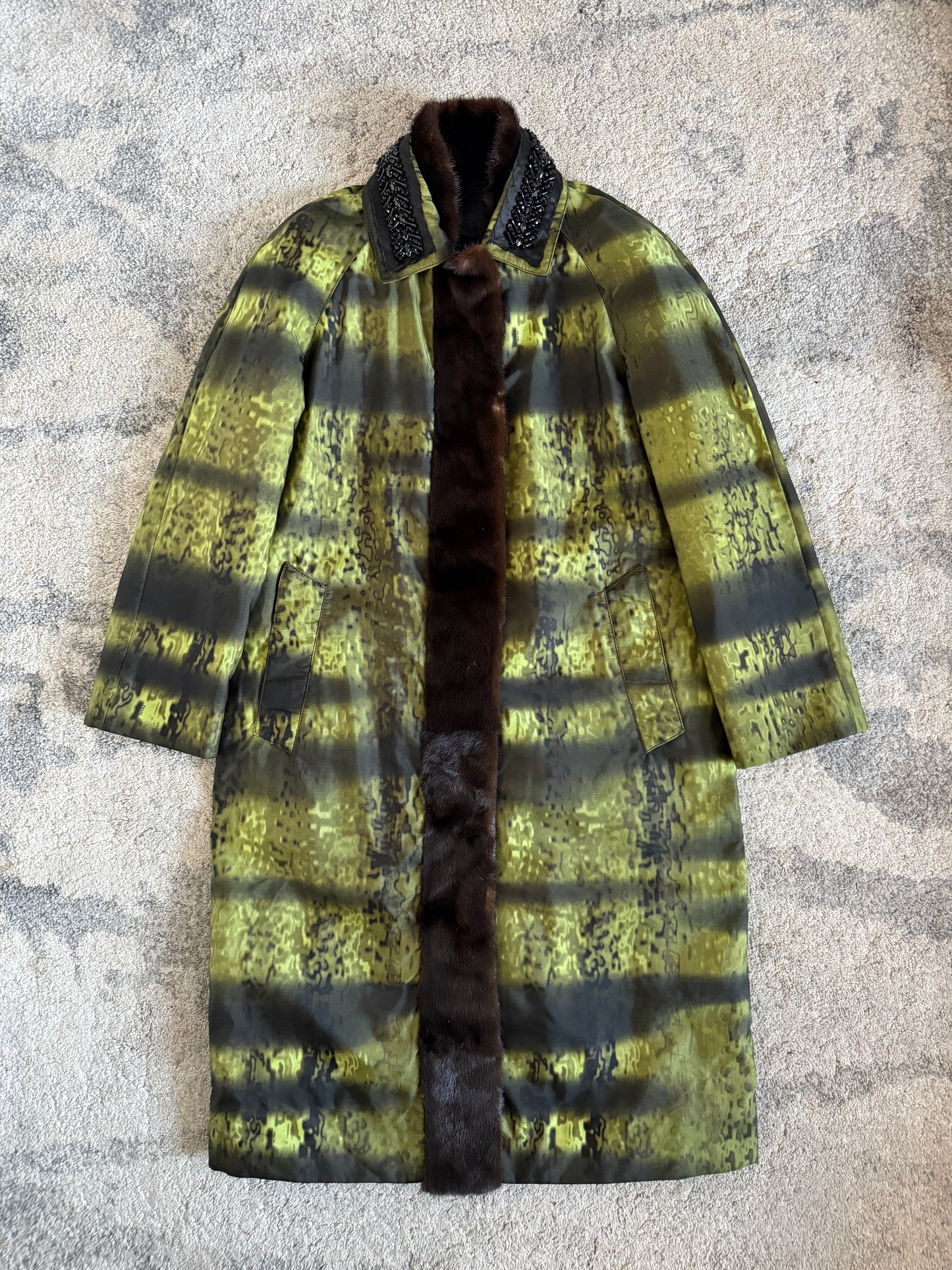 Prada FW2004 embellished nylon long coat