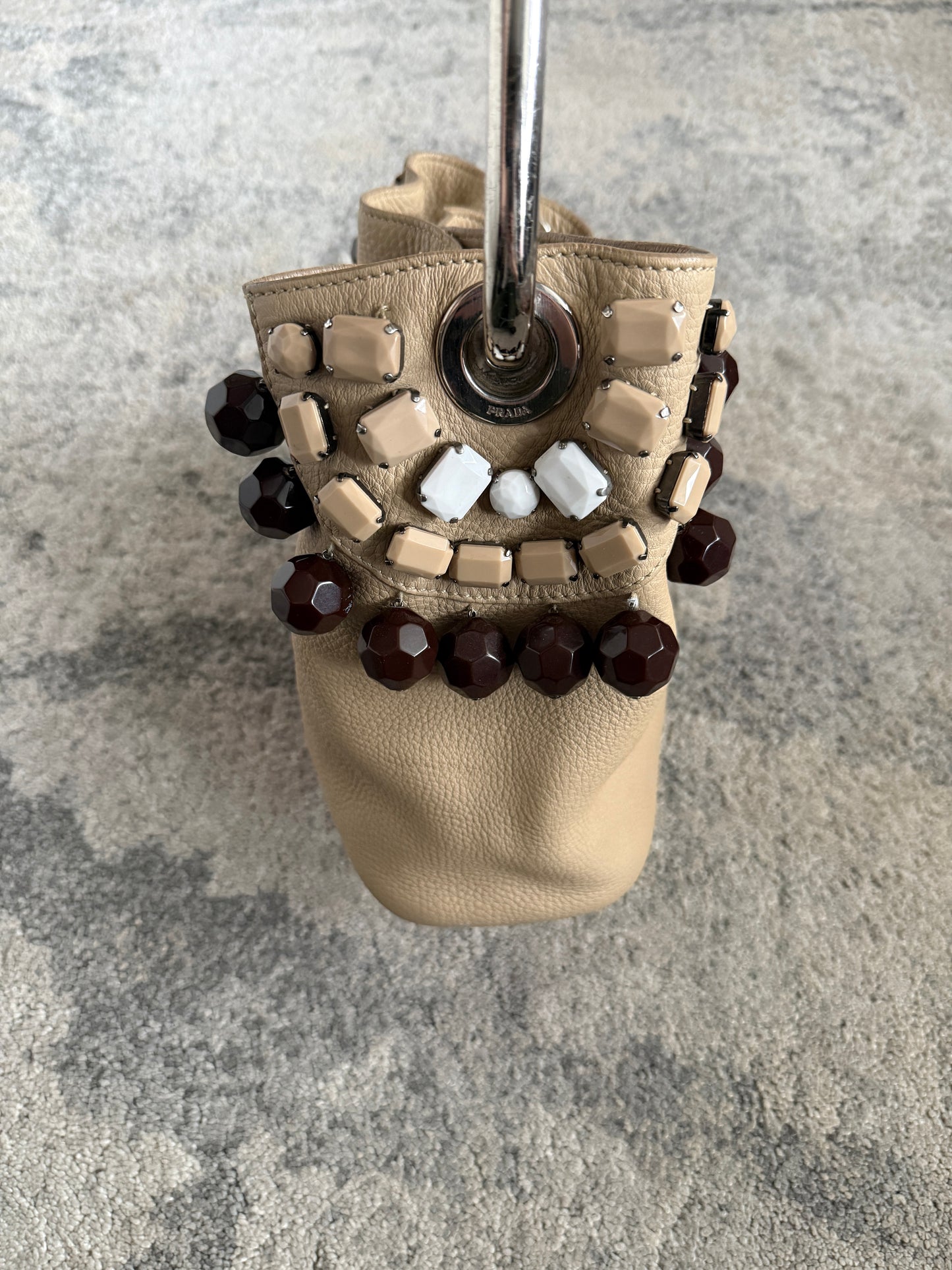 Prada SS2003 leather & pearls metal handle bag