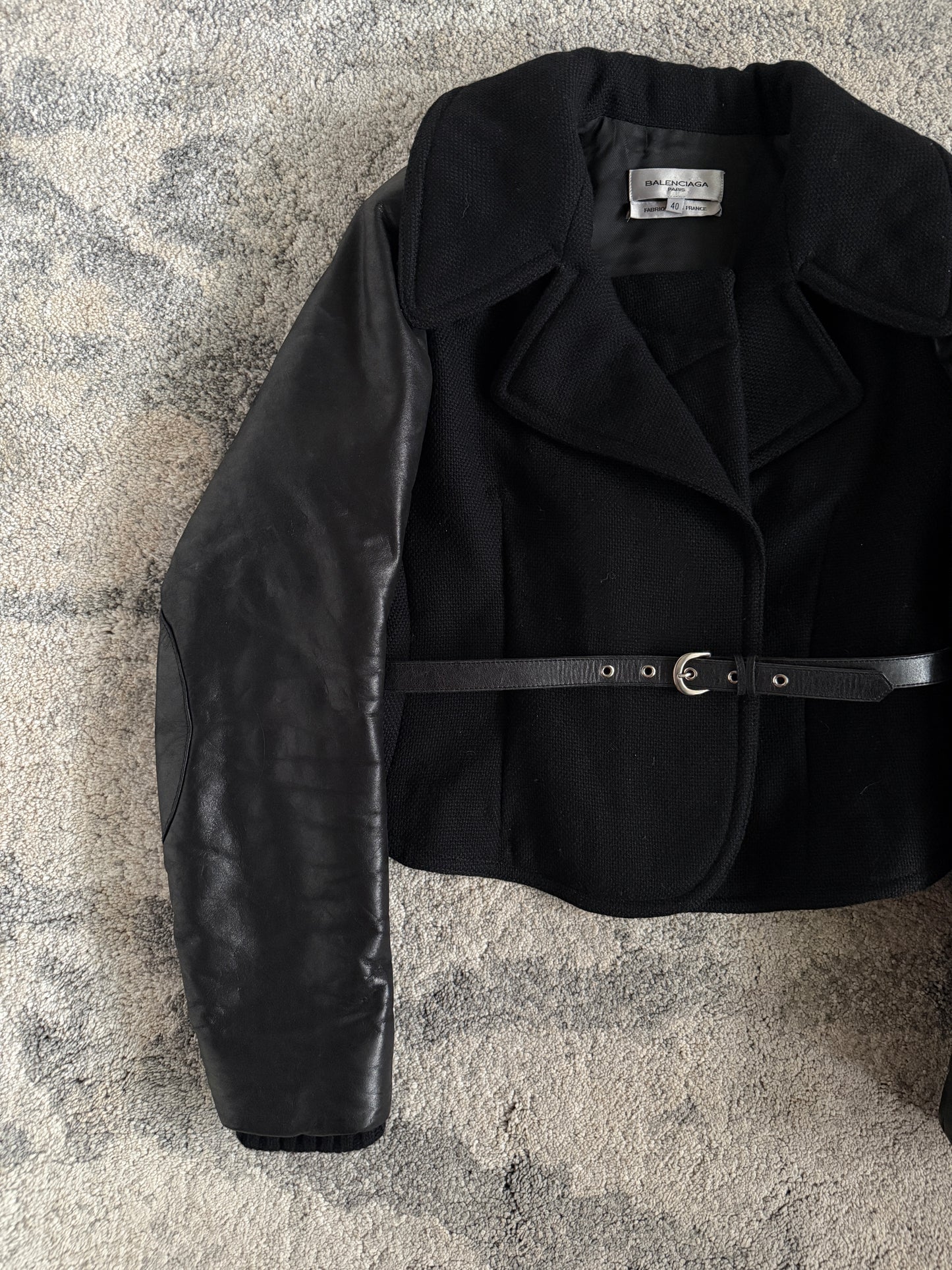 Balenciaga FW2002 mohair & wool with leather cuffs jacket
