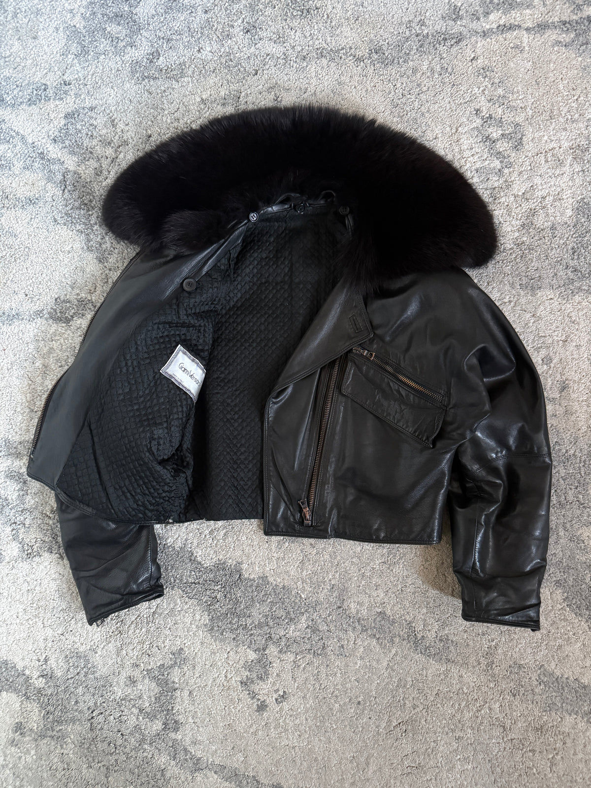 Gianni Versace 1990’s leather jacket with fur collar