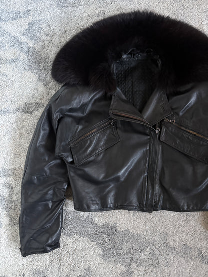 Gianni Versace 1990’s leather jacket with fur collar