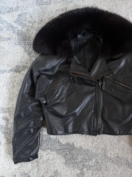 Gianni Versace 1990’s leather jacket with fur collar