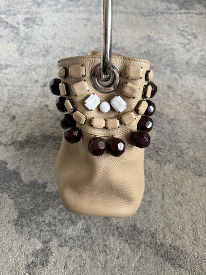 Prada SS2003 leather & pearls metal handle bag