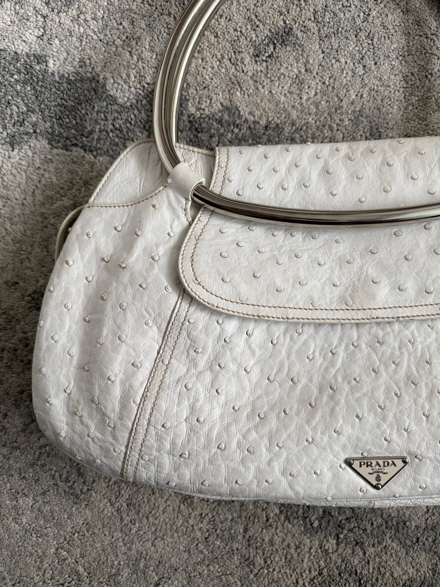 Prada SS2003 ostrich leather metal handle bag