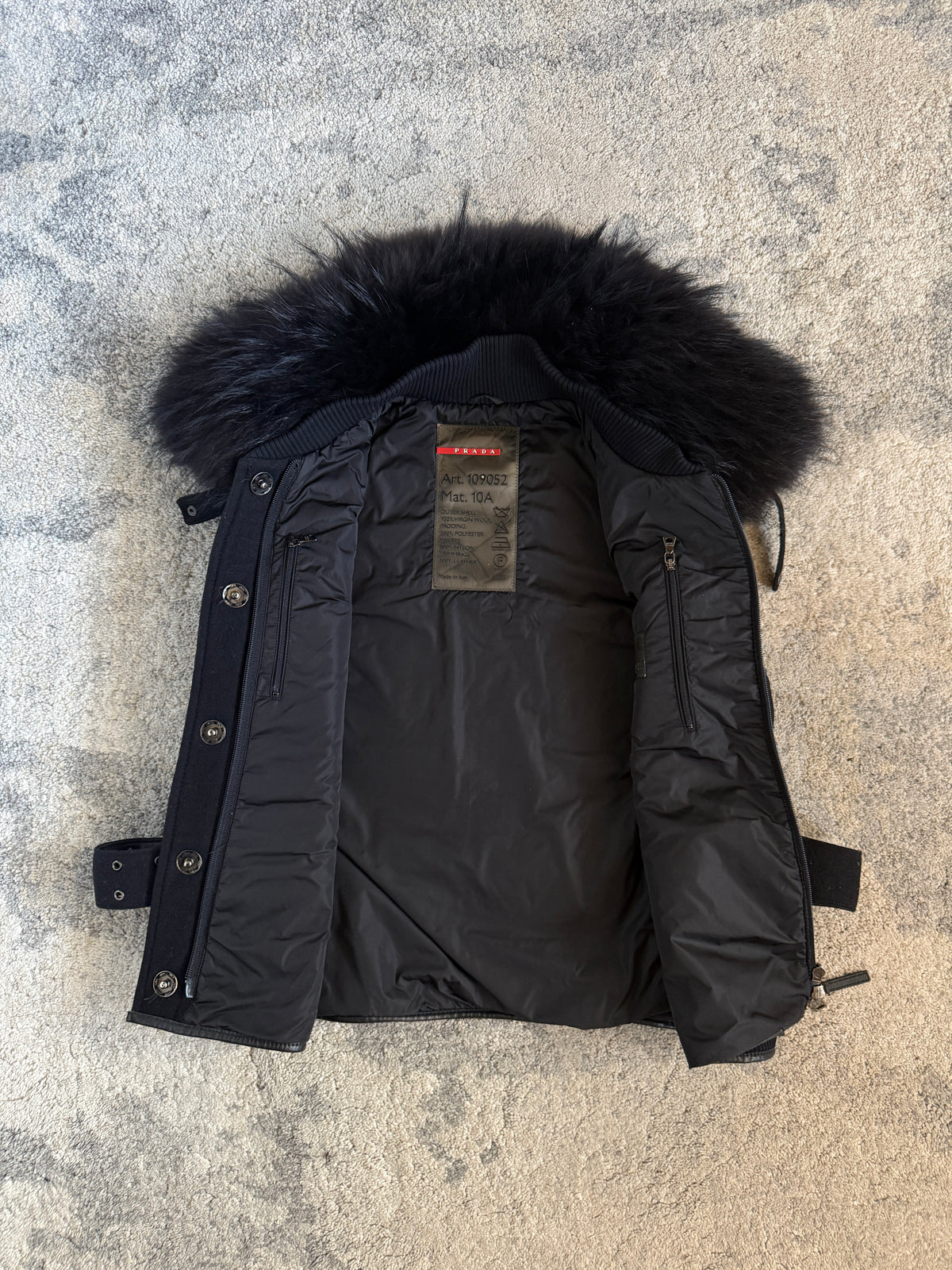 Prada FW2000 nylon jacket with fur collar